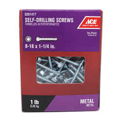 Ace 8-18 Sizes x 1-1/4 in. L Hex Hex Washer Head Zinc-Plated Steel Self- Drilling Screws 1 lb.