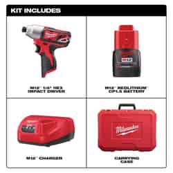 Milwaukee M12 12 V 1.5 amps 1/4 in. Cordless Brushed Impact Driver Kit (Battery & Charger)