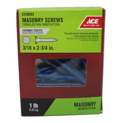 Ace 3/16 in. x 2-3/4 in. L Phillips Flat Head Ceramic Steel Masonry Screws 1 lb. 70 pk