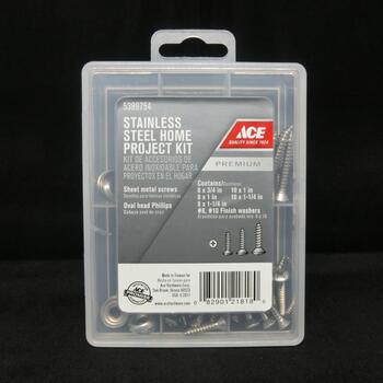 Ace 3/4 - 1-1/4 in. L x 8 10 Sizes Phillips Oval Head Stainless Steel Sheet Metal Screw Kit