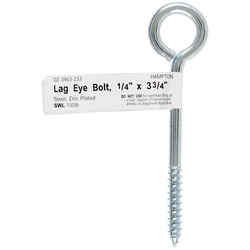 Hampton 1/4 in. x 3-3/4 in. L Zinc-Plated Steel Lag Thread Eyebolt Nut Included