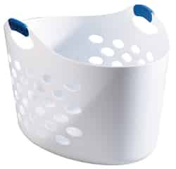 Rubbermaid Laundry Basket Bushel 14.5 in. x 16.6 in. x 24.7 in. 1.4 bushel White with Blue Handles
