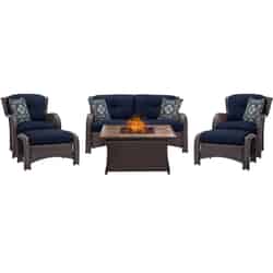 Hanover Strathmere 6 pc Espresso Steel Traditional Fire Pit Set Navy Blue