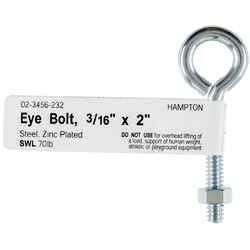 Hampton 3/16 in. x 2 in. L Zinc-Plated Steel Eyebolt Nut Included