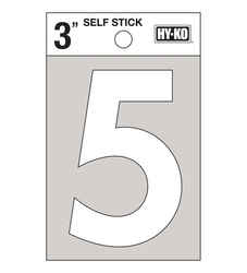Hy-Ko 3 in. White Vinyl Self-Adhesive Number 5 1 pc.