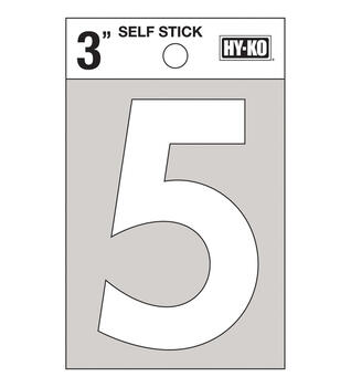 Hy-Ko 3 in. White Vinyl Self-Adhesive Number 5 1 pc.