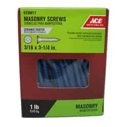 Ace 3/16 in. x 3-1/4 in. L Phillips Flat Head Steel Masonry Screws 1 lb. 60 pk