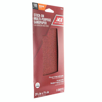 Ace 7-1/4 in. L X 3-2/3 in. W 100 Grit Aluminum Oxide Sandpaper 5 pk