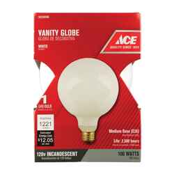 Ace 100 watts G40 Incandescent Light Bulb 1280 lumens White (Frosted) Globe 1 pk