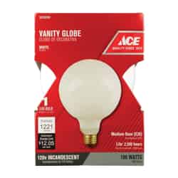 Ace 100 watts G40 Incandescent Light Bulb 1280 lumens White (Frosted) Globe 1 pk