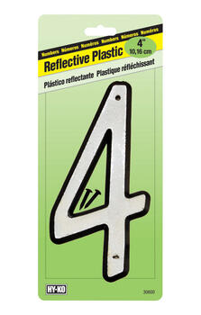 Hy-Ko 4 in. Reflective White Plastic Nail-On Number 4 1 pc.