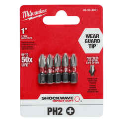 Milwaukee SHOCKWAVE Phillips #2 x 1 in. L Screwdriver Bit 1/4 in. Hex Shank 5 pc. Steel Impa