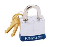 Master Lock 1-5/16 in. H x 1-9/16 in. L x 1-5/8 in. W Laminated Steel 4-Pin Cylinder Padlock 1 e