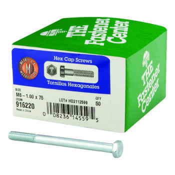 HILLMAN M6-1.00 mm Dia. x 75 mm L Heat Treated Steel Hex Head Cap Screw 50 box
