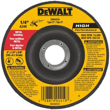 DeWalt High Performance 4 in. Dia. x 1/4 in. thick x 5/8 in. Aluminum Oxide Metal Grinding Whe