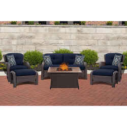 Hanover Strathmere 6 pc Espresso Steel Traditional Fire Pit Set Navy Blue