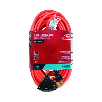 Ace Indoor and Outdoor Orange 50 ft. L 14/3 SJTW Triple Outlet Cord