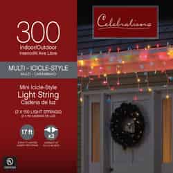 Celebrations Incandescent Incandescent Mini Multicolored 300 ct Icicle Christmas Lights 17.37 ft.