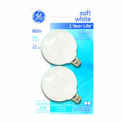 GE Lighting 60 watts G16.5 Incandescent Bulb 530 lumens Soft White 2 pk Globe