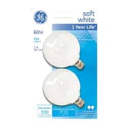 GE Lighting 60 watts G16.5 Incandescent Bulb 530 lumens Soft White 2 pk Globe