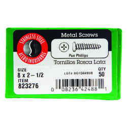 HILLMAN 8 x 2-1/2 in. L Phillips Pan Head Stainless Steel 50 per box Sheet Metal Screws