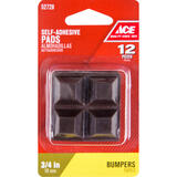 Ace Vinyl Bumper Pads Square 3/4 in. W x 3/4 in. L 12 pk Self Adhesive Brown