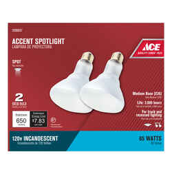 Ace 65 watts BR30 Incandescent Light Bulb Soft White 2 pk Spotlight 600 lumens