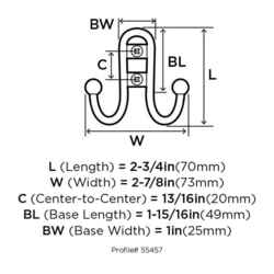 Amerock Silver Zinc Small Double Prong Hook 2-3/4 in. L 1 pk