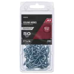 Ace Small Zinc-Plated Silver Steel 1.6875 in. L Ceiling Hook 50 pk 25 lb.