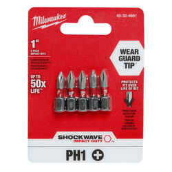 Milwaukee SHOCKWAVE Phillips #1 x 1 in. L Impact Duty Hex Shank 5 pc. Screwdriver Bit Steel