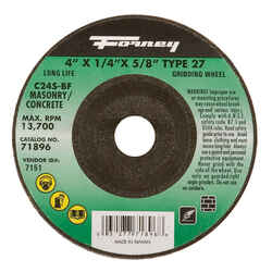 Forney 4 in. Dia. x 1/4 in. thick x 5/8 in. Silicon Carbide Masonry Grinding Wheel 15200 rpm 1