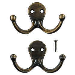 Ace 1-3/4 in. L Bronze Brass Small Double Garment Hook 2 pk Antique Brass