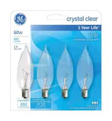 GE Lighting 60 watts CA10 Incandescent Light Bulb 650 lumens White (Clear) Bent Tip 4 pk