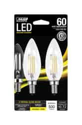 Feit Electric B10 E12 (Candelabra) LED Bulb Soft White 60 Watt Equivalence 2 pk