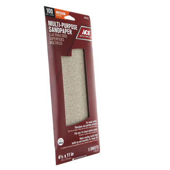 Ace 11 in. L X 4-1/2 in. W 100 Grit Aluminum Oxide Sandpaper 5 pk