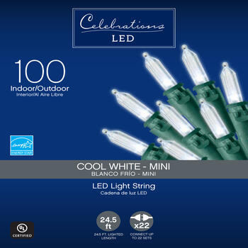 Celebrations Basic LED Mini Cool White 100 ct String Christmas Lights 24.75 ft.