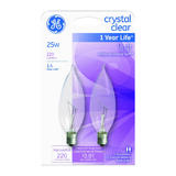 GE Lighting Crystal Clear 25 watts CA10 Decorative Light Bulb 220 lumens White (Clear) Bent Tip