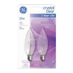 GE Lighting Crystal Clear 25 watts CA10 Decorative Light Bulb 220 lumens White (Clear) Bent Tip