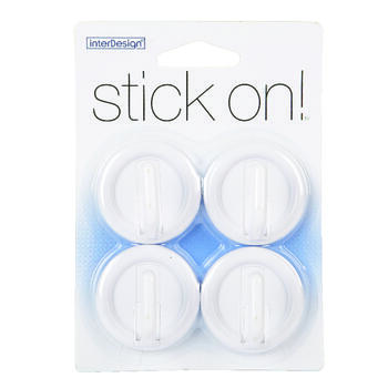 InterDesign 1 in. L White Plastic Small stick on! Hook 4 pk