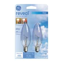 GE Lighting Reveal 60 watts B10 Incandescent Bulb 490 lumens Warm White Decorative 2 pk