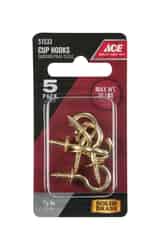 Ace Small Polished Brass Green 1.25 in. L 10 lb. Brass 5 pk Cup Hook
