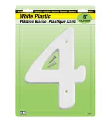 Hy-Ko 6 in. White Plastic Screw-On Number 4 1 pc.