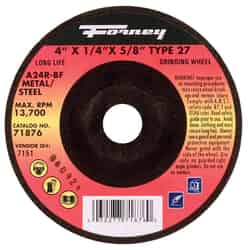 Forney 4 in. Dia. x 1/4 in. thick x 5/8 in. Aluminum Oxide Metal Grinding Wheel 13700 rpm 1 pc