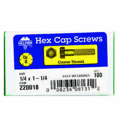 HILLMAN 1/4 in. Dia. x 1-1/4 in. L Heat Treated Yellow Dichromate Hex Head Cap Screw 100 box