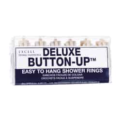 Excell Beige White Plastic Deluxe Button-Up Shower Curtain Rings 12 pk