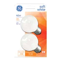 GE Lighting 40 watts G16.5 Incandescent Bulb 330 lumens Soft White Globe 2 pk