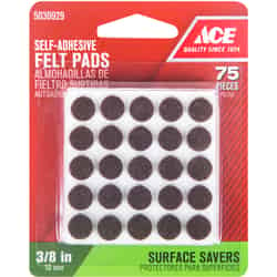 Ace Felt Self Adhesive Pad Brown Round 3/8 in. W 75 pk