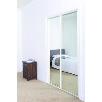 Erias Mirrored Sliding Door 24-3/16 in. x 78 in. Bright White 24 - 3/16 in. 78 in.