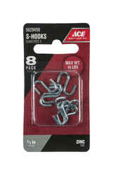 Ace Small Zinc-Plated Silver Steel 15 lb. 8 pk 0.75 in. L S-Hook
