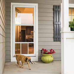 LARSON 81 in. H x 36 in. W Aluminum White Full-View Reversible Pet Storm Door